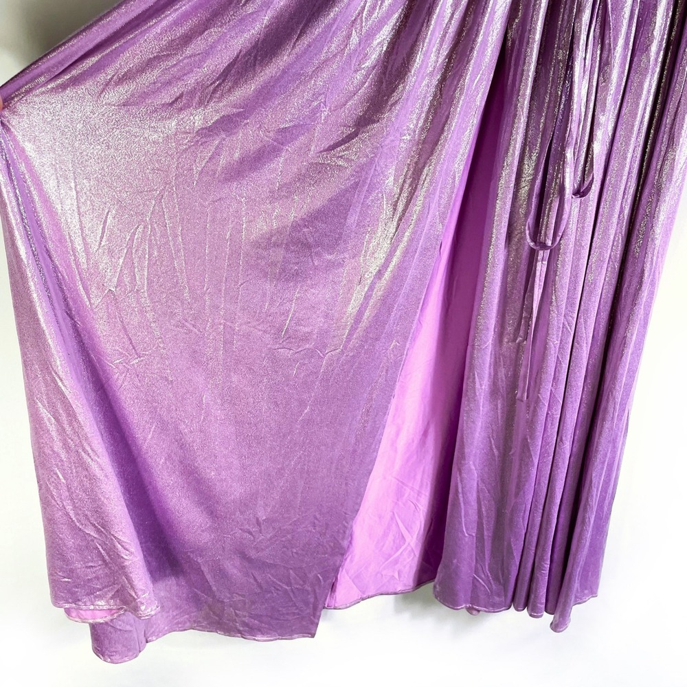 Bronx & Banco Zoe Lame Gown Maxi Dress Purple Lilac Plunge Slits Sz 4 US / Small - Picture 14 of 16